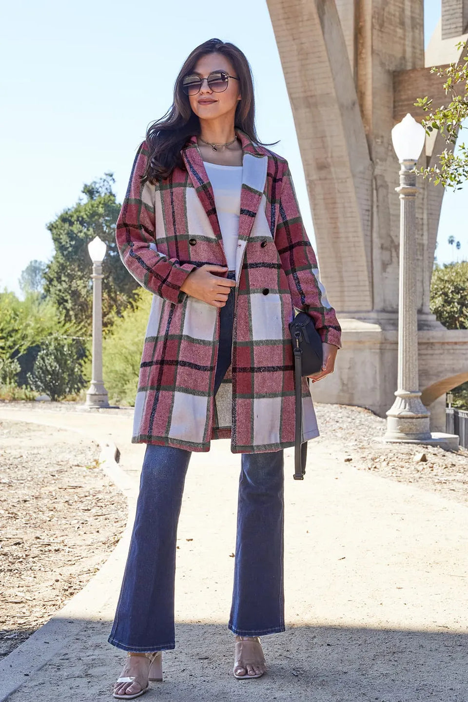 Double Take Plaid Button-Up Lapel Collar Coat