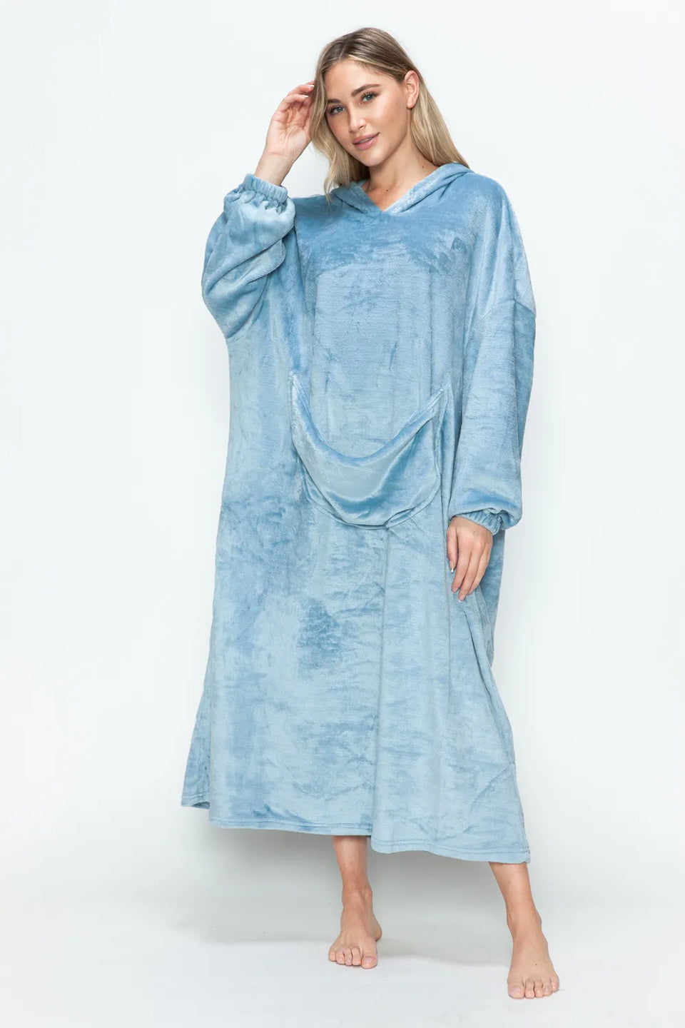 Double Take Pocketed Hooded Midi Lounge Dress