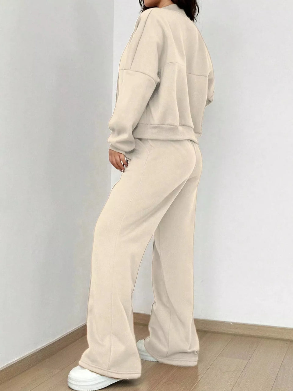 Casual Zip-Up Jacket and Wide-Leg Sweatpants Set