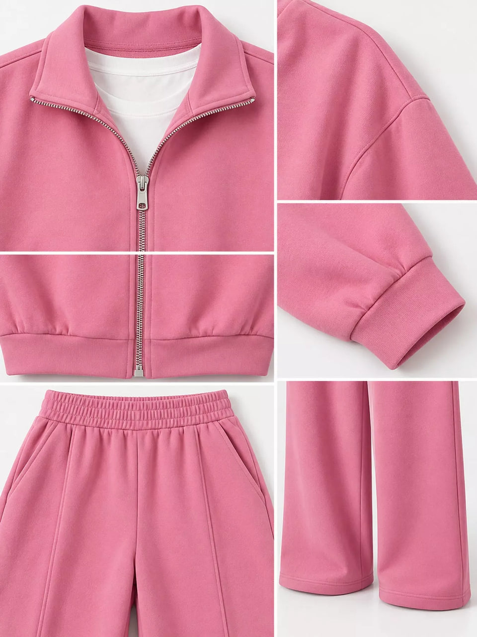 Casual Zip-Up Jacket and Wide-Leg Sweatpants Set