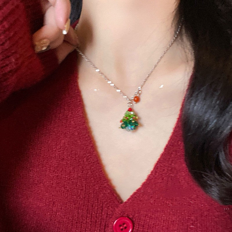 Halsband med julgran – hänge med strass