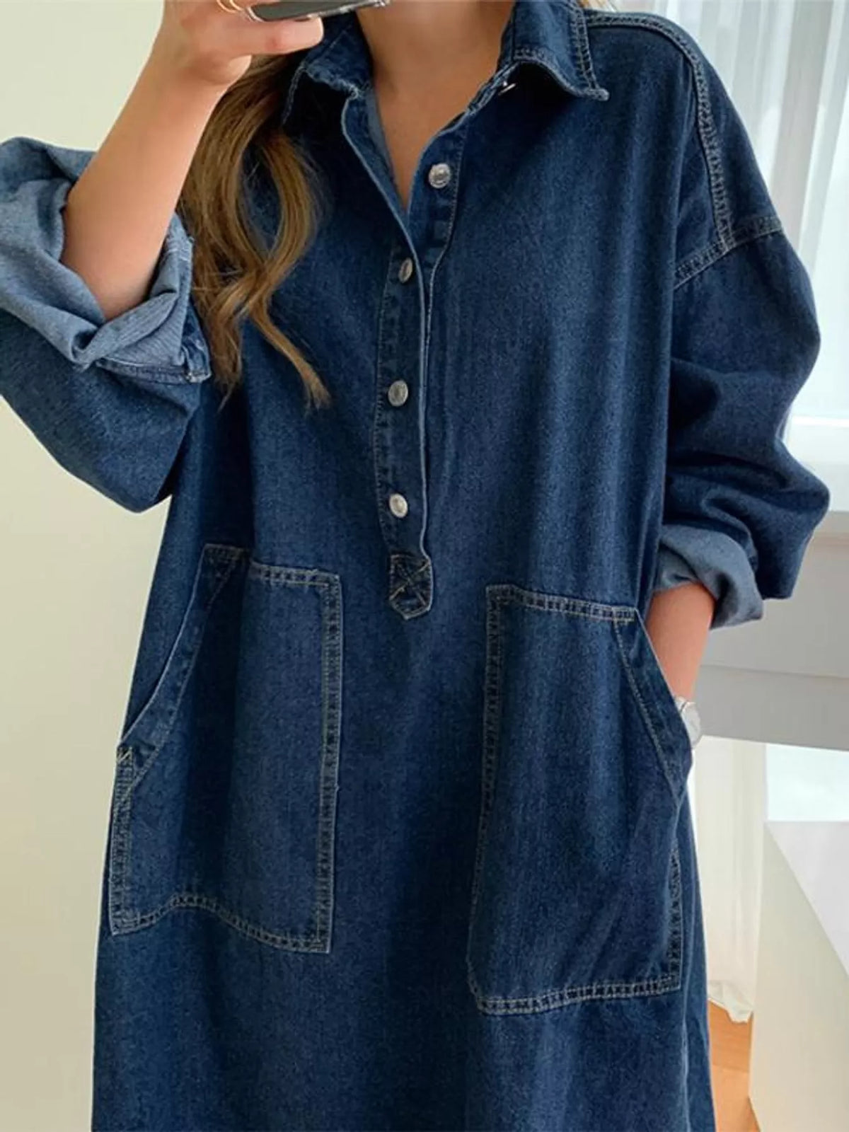 Button Front Denim Shirt Dress