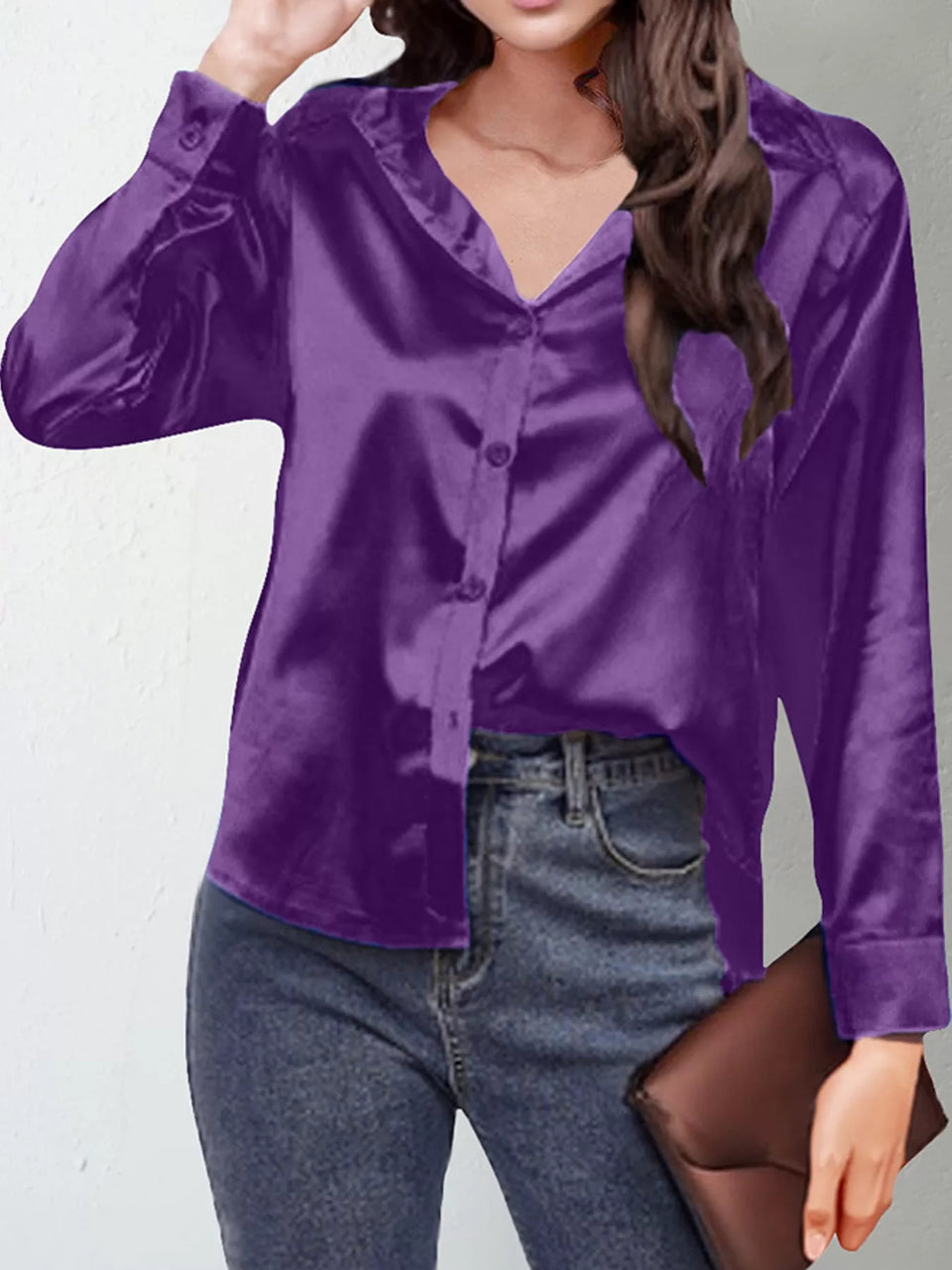 Satin Button-Down Long Sleeve Shirt