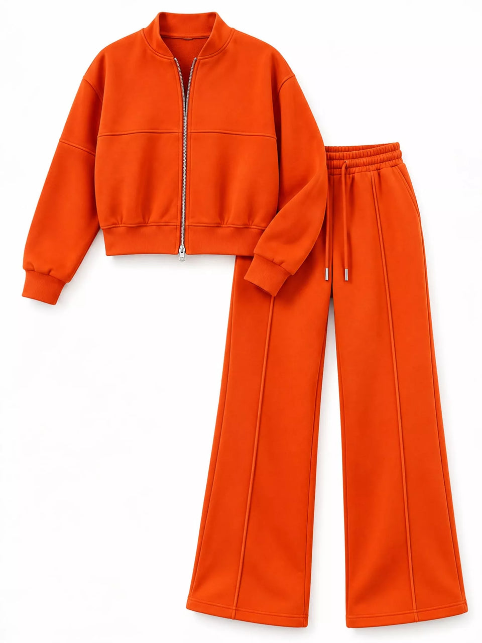 Casual Zip-Up Jacket and Wide-Leg Sweatpants Set