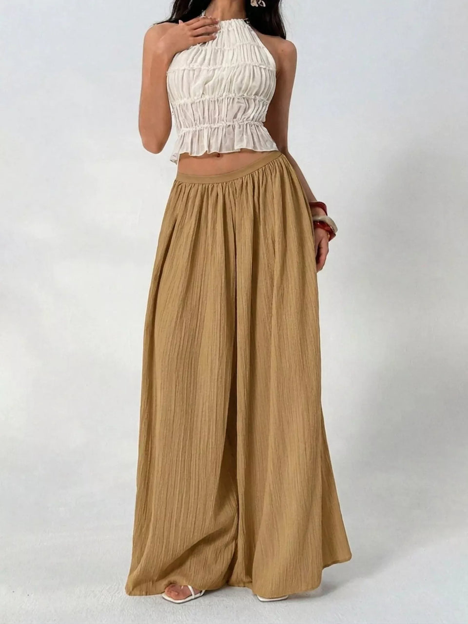 High-Waisted Wide-Leg Pleated Casual Pants
