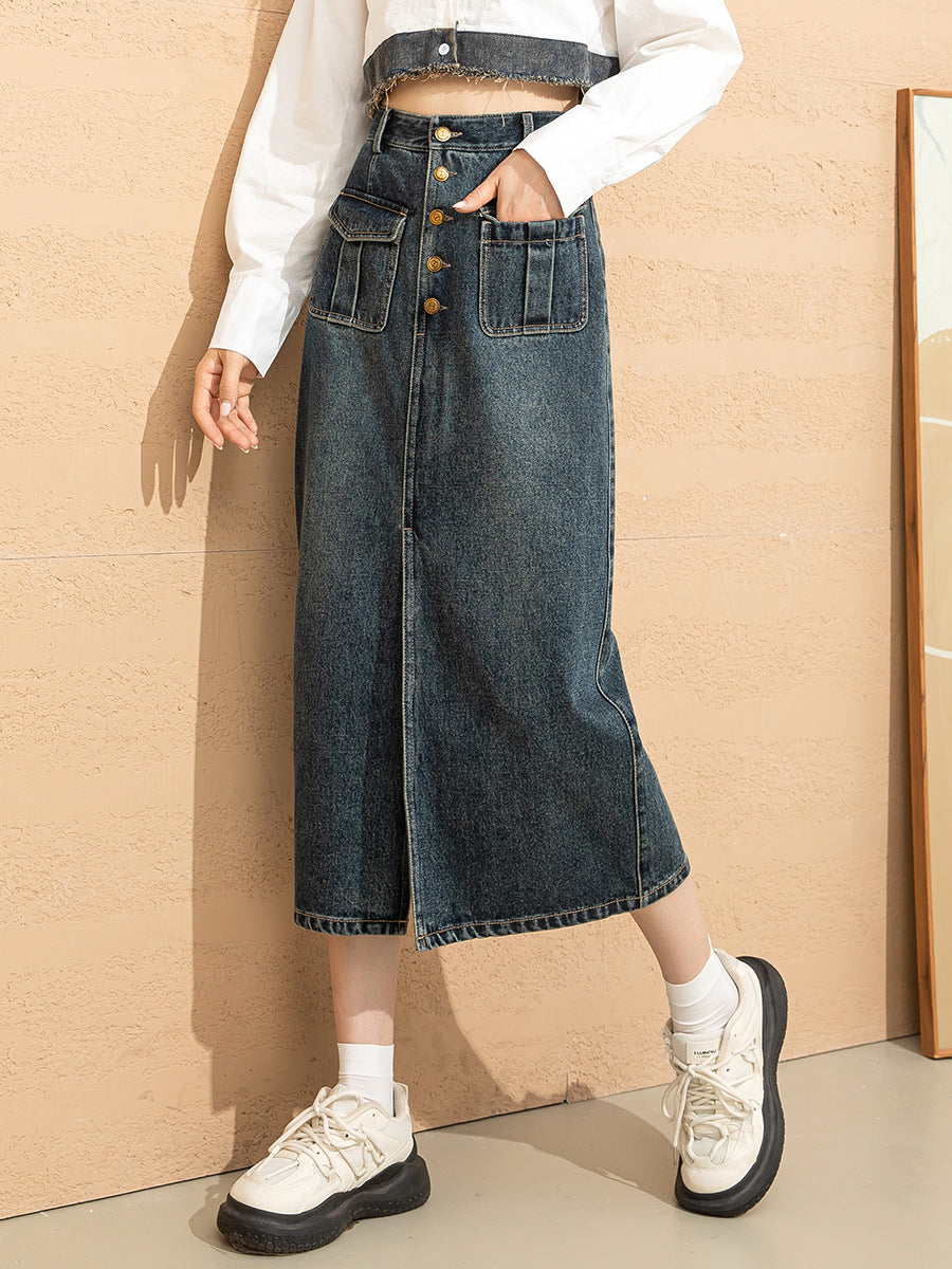 Jeanskjol med hög midja