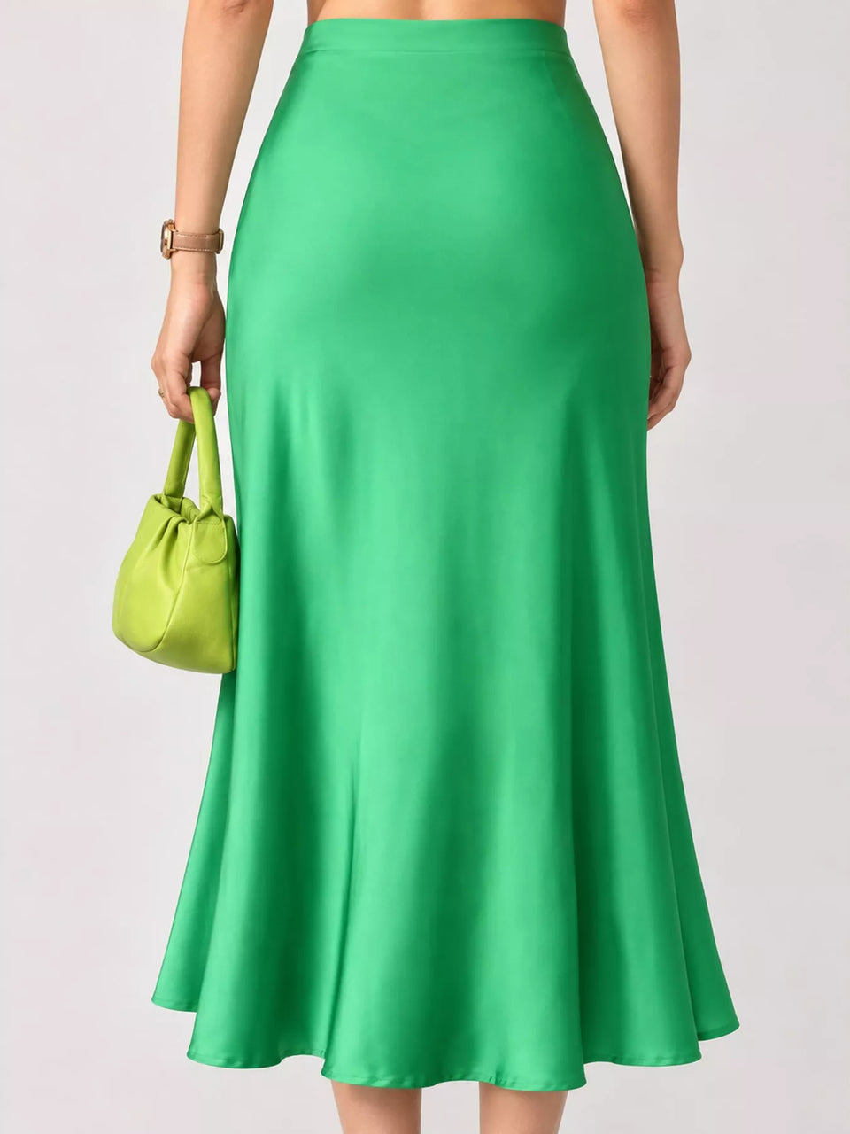 High-Waisted Satin Midi Skirt