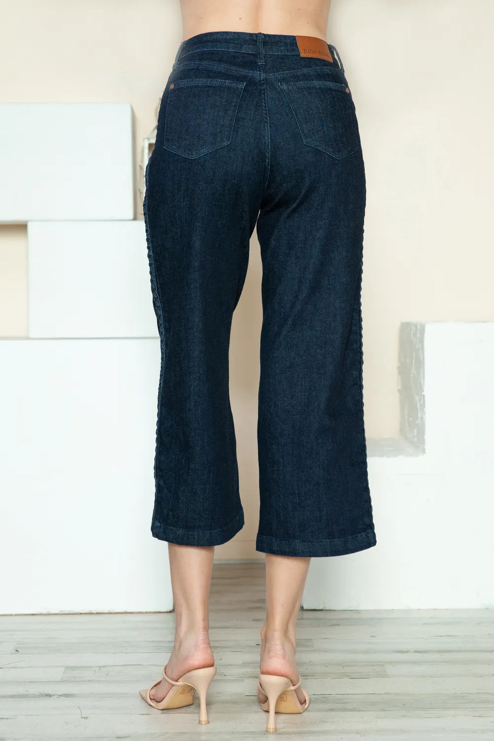 Judy Blue Side Seam Braid Crop Wide Leg Jeans