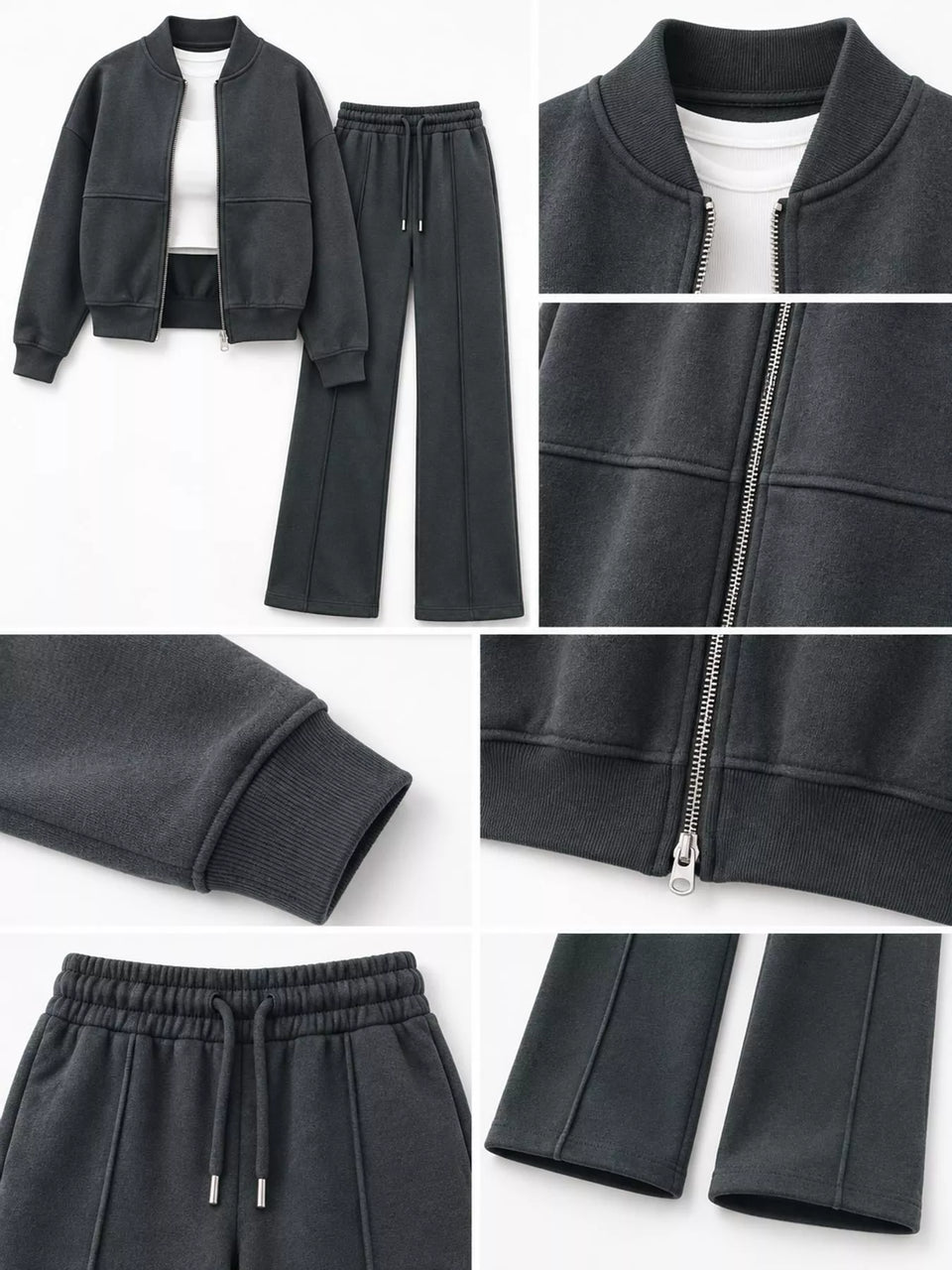 Casual Zip-Up Jacket and Wide-Leg Sweatpants Set