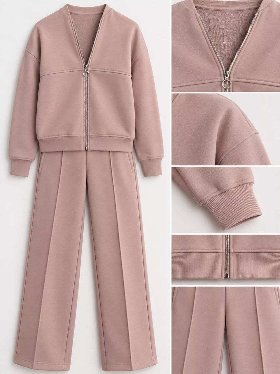 Casual Zip-Up Jacket and Wide-Leg Sweatpants Set