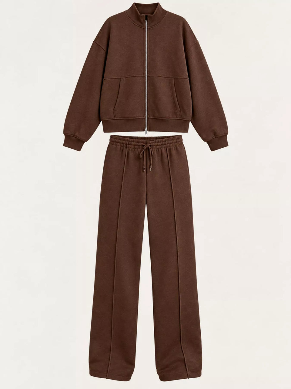 Casual Zip-Up Jacket and Wide-Leg Sweatpants Set