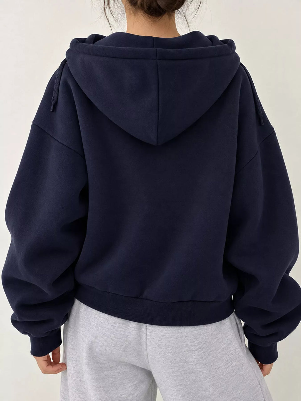 Oversized Zip-Up Cropped Hoodie