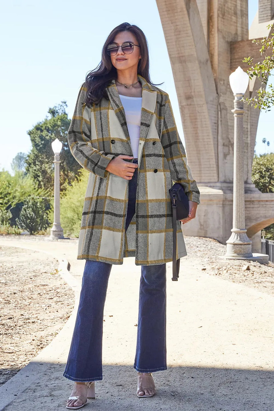Double Take Plaid Button-Up Lapel Collar Coat