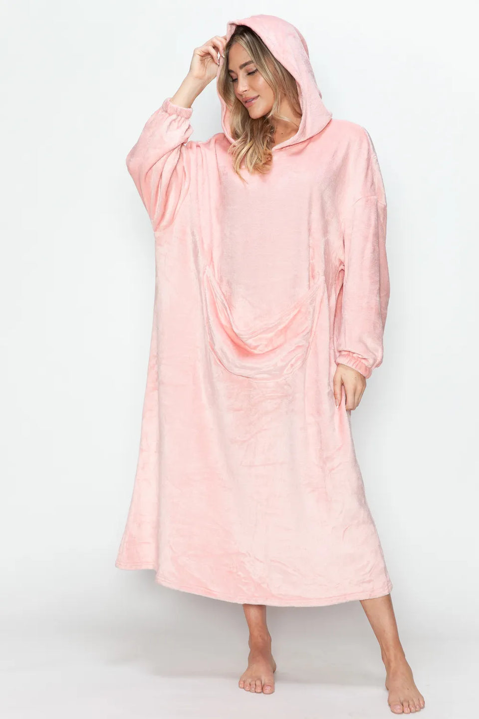 Double Take Pocketed Hooded Midi Lounge Dress