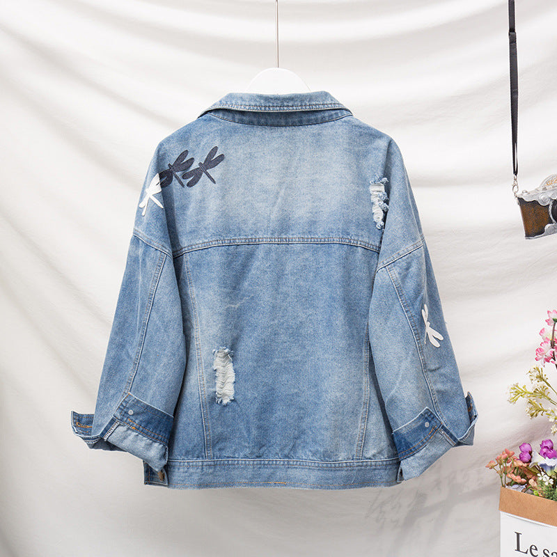 Oversize jeansjacka med tryck