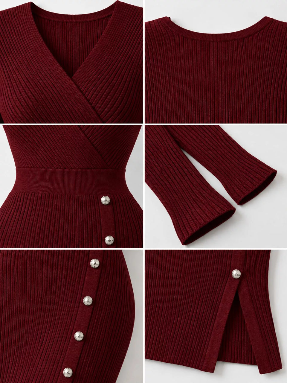 Decorative Button Ribbed Knit Sweater Dress