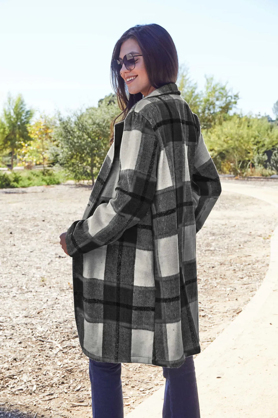 Double Take Plaid Button-Up Lapel Collar Coat