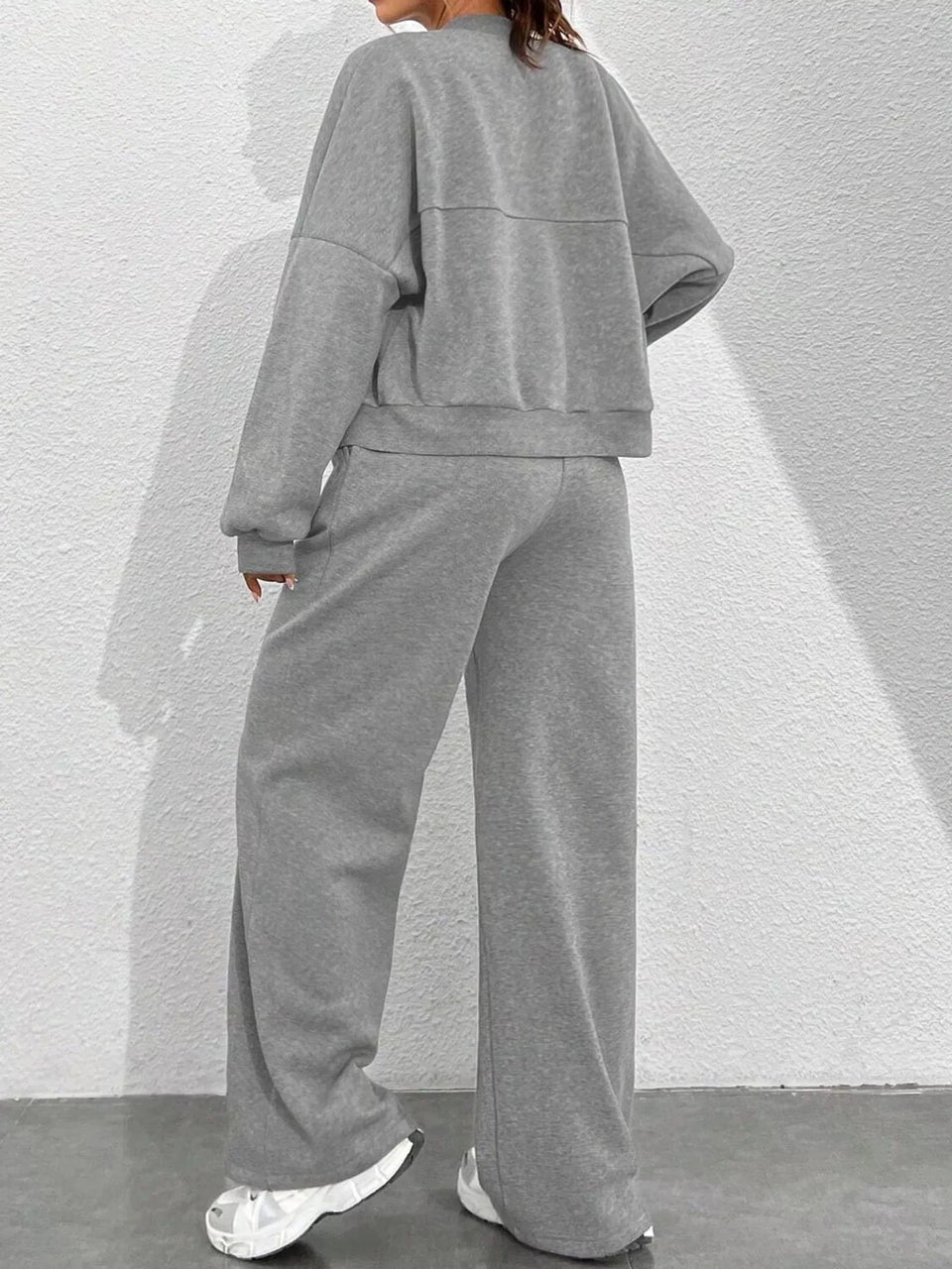 Casual Zip-Up Jacket and Wide-Leg Sweatpants Set