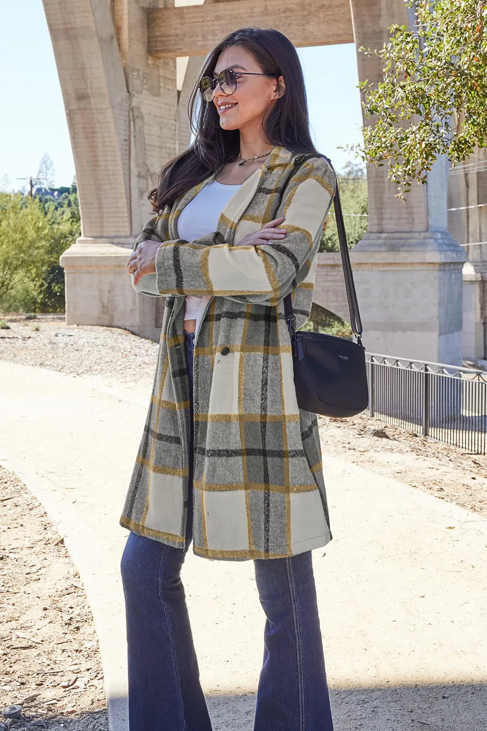 Double Take Plaid Button-Up Lapel Collar Coat