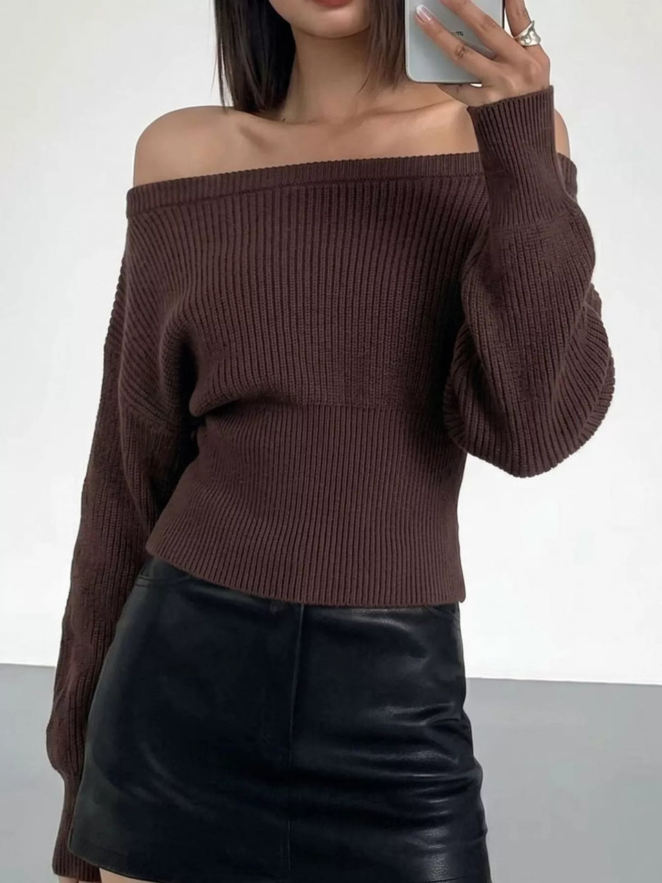 One Shoulder Ribbed Knit Sweater