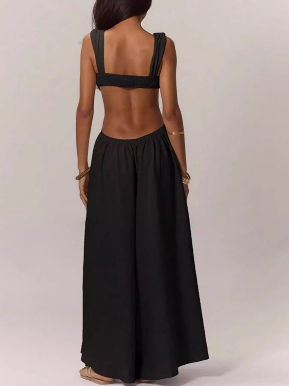 Backless Wide-Leg Jumpsuit with Cut-out Detail
