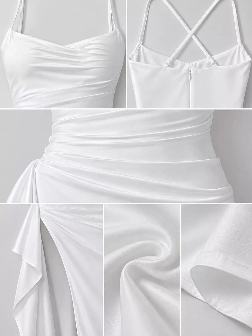Satin Ruched High-Slit Maxi Dress