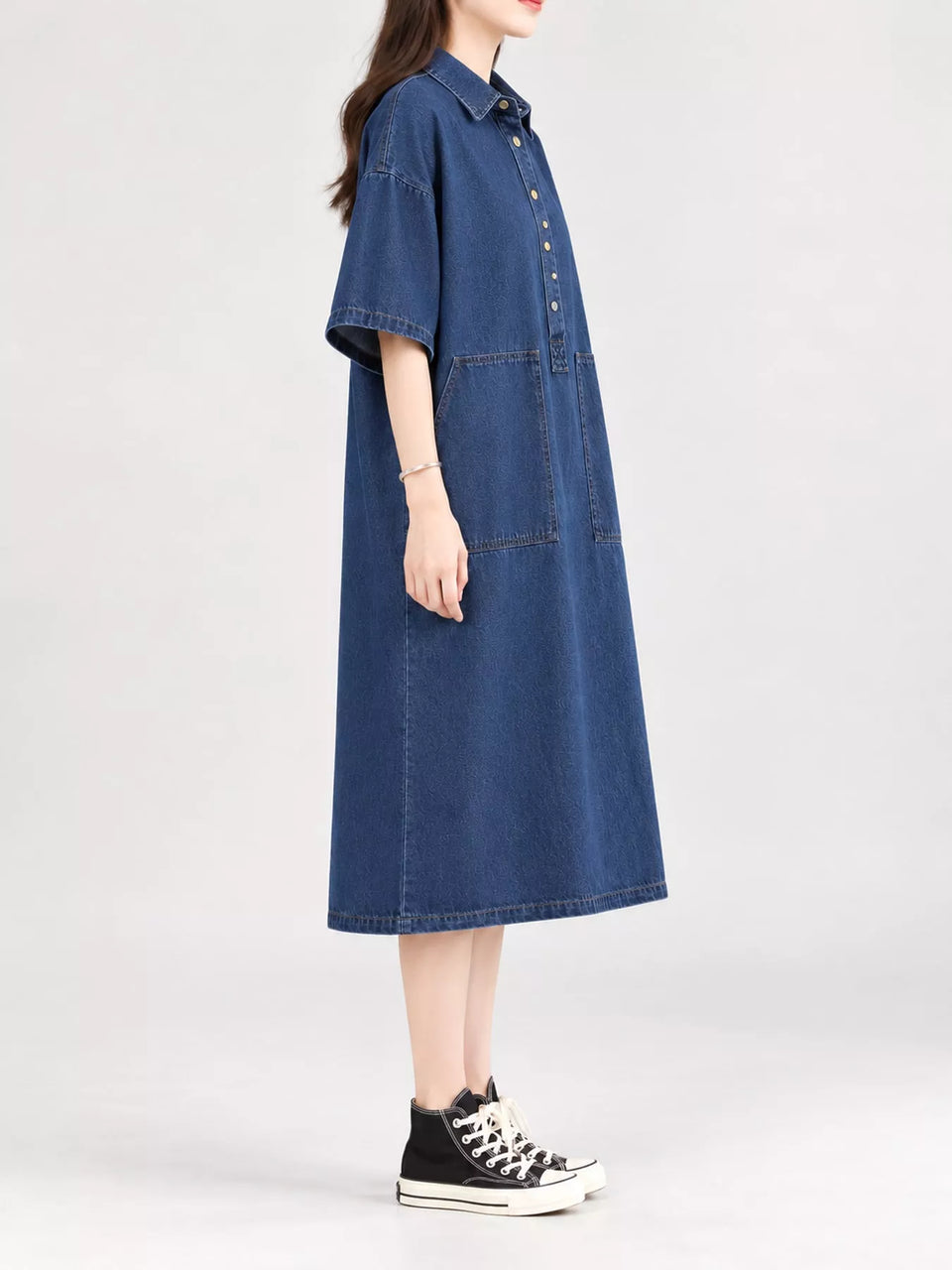 Button Front Denim Shirt Dress