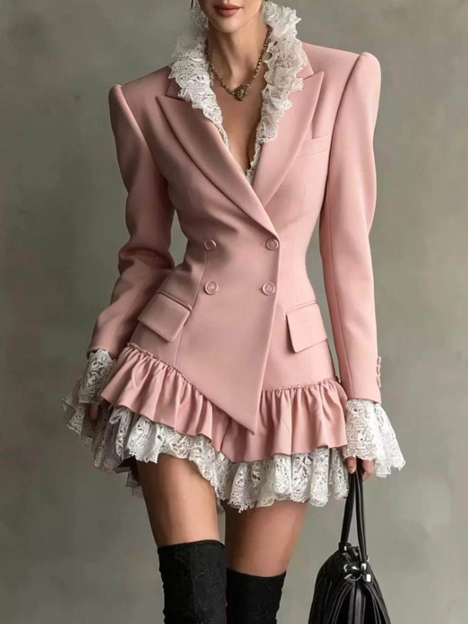 Lace Trim Blazer Dress
