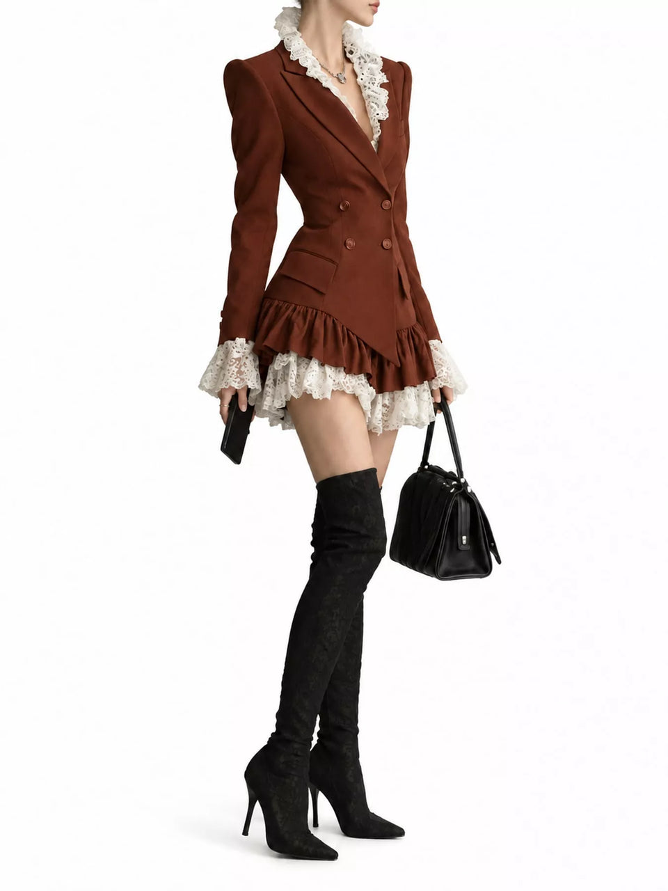Lace Trim Blazer Dress