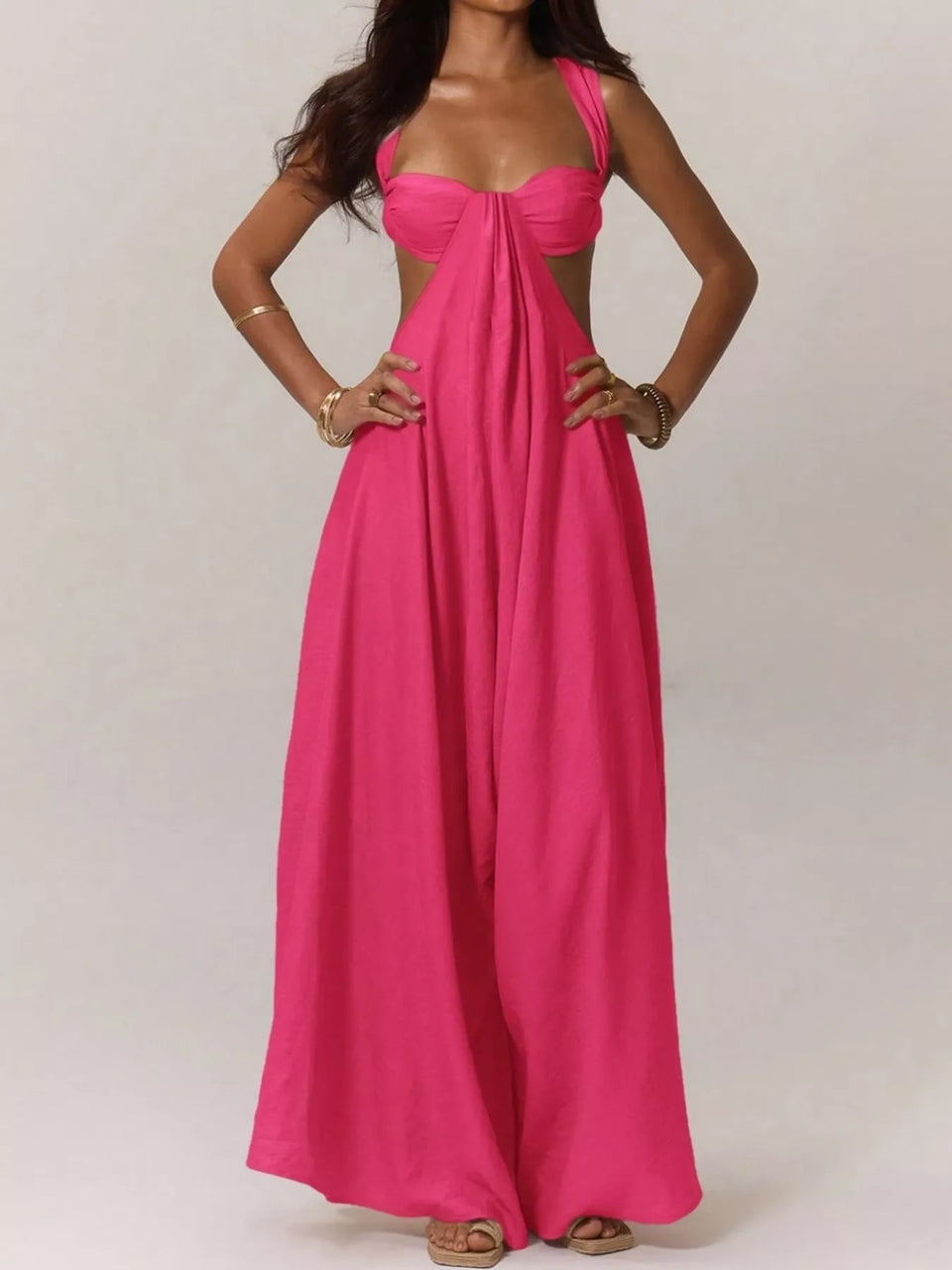 Backless Wide-Leg Jumpsuit with Cut-out Detail