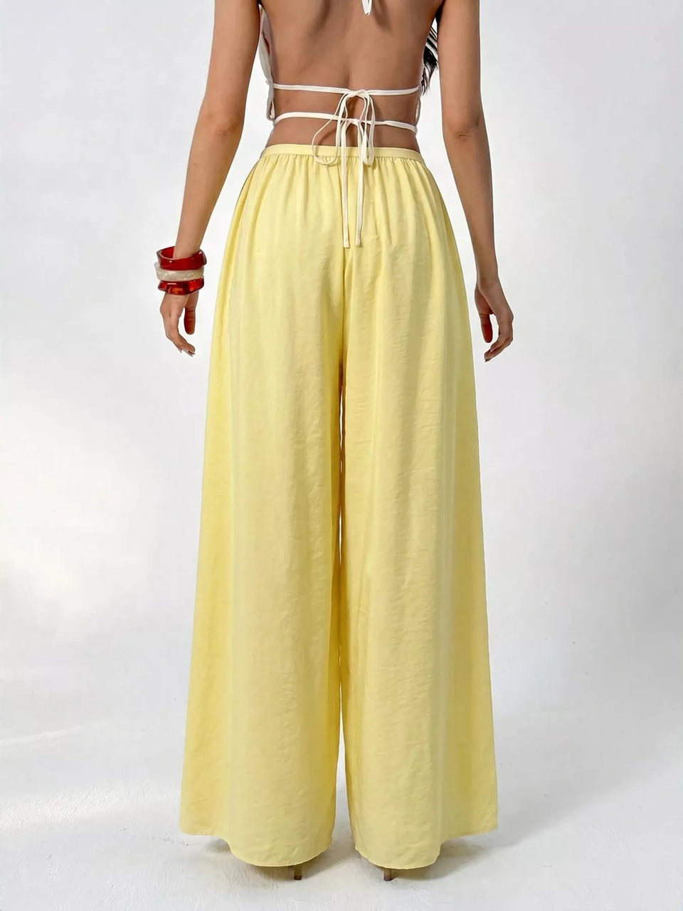 High-Waisted Wide-Leg Pleated Casual Pants