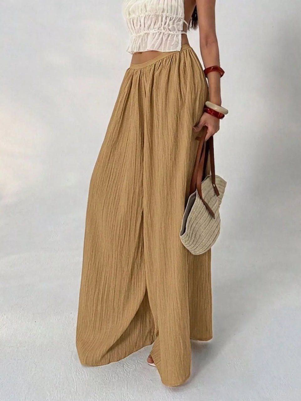 High-Waisted Wide-Leg Pleated Casual Pants