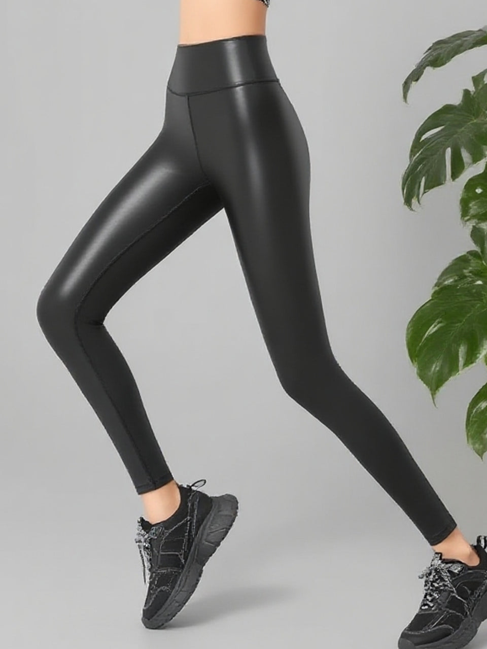 Leggings i skinnimitation med hög midja
