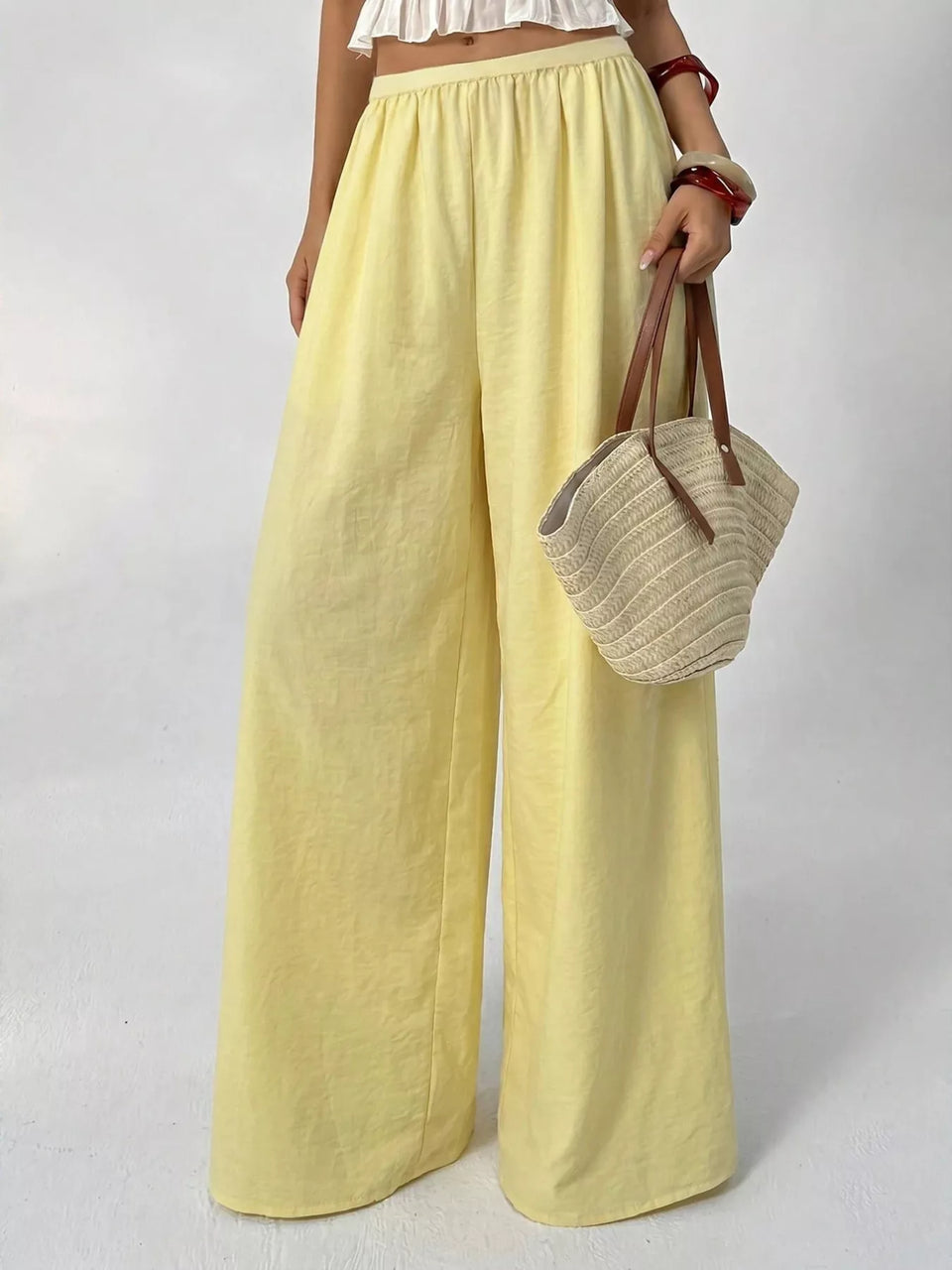 High-Waisted Wide-Leg Pleated Casual Pants