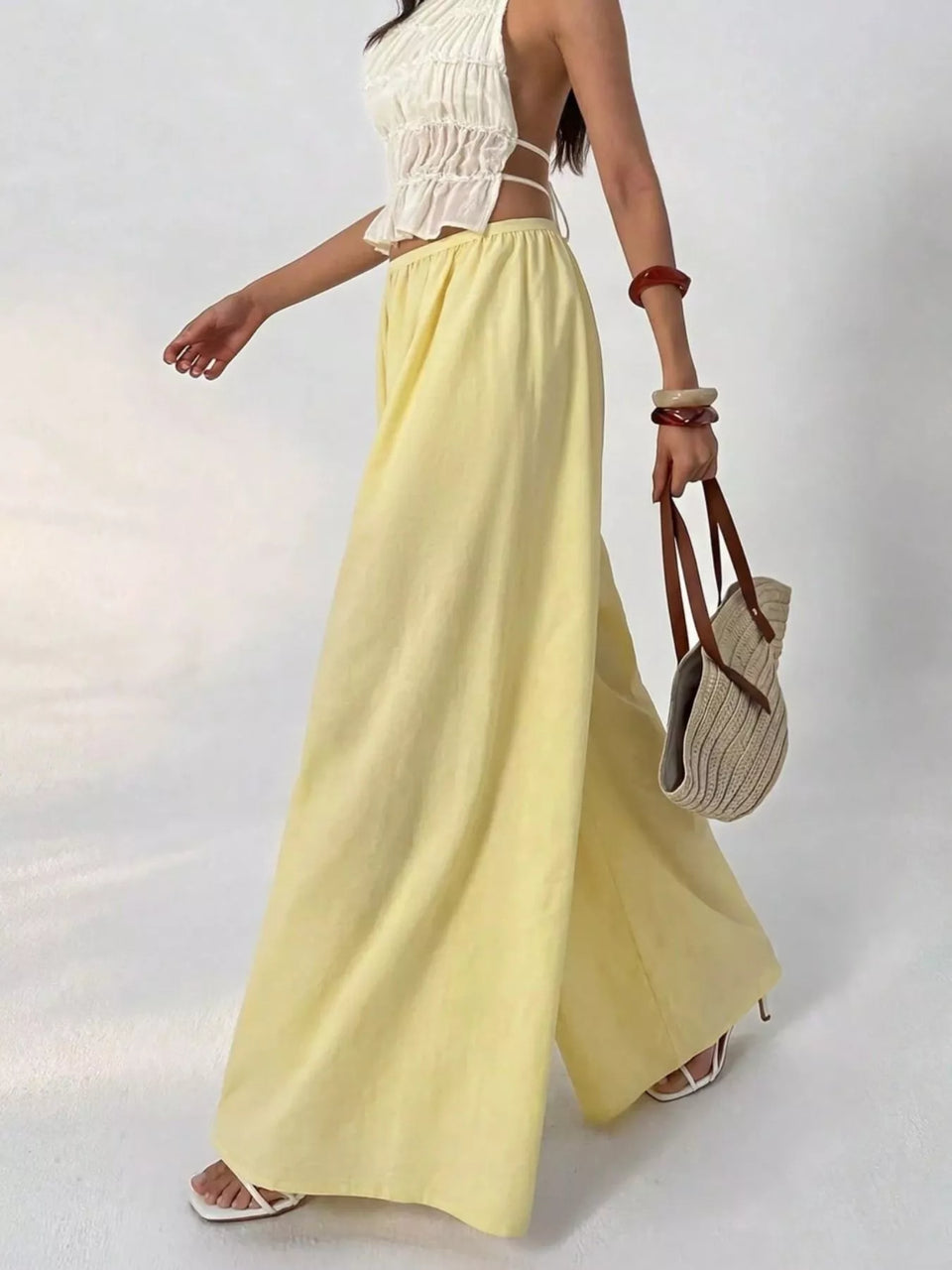 High-Waisted Wide-Leg Pleated Casual Pants