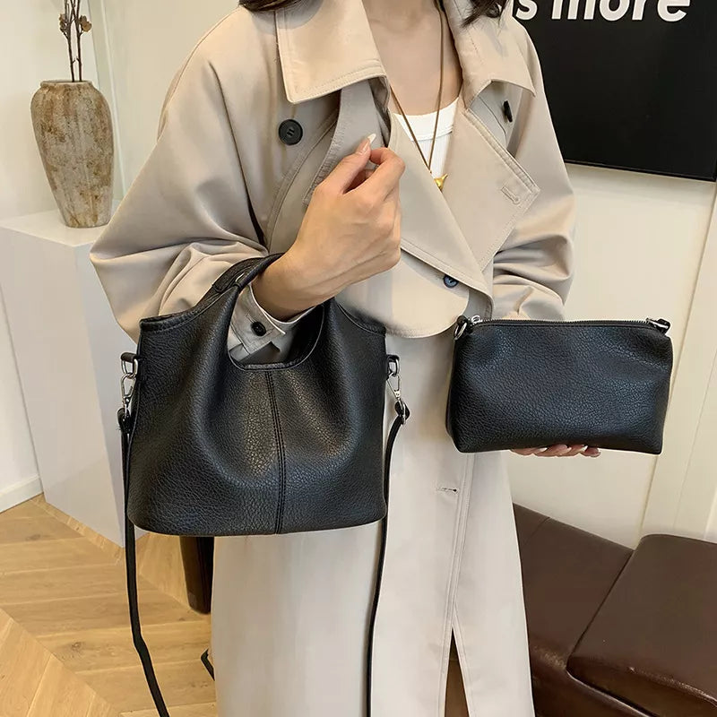 Textured Leather Crossbody Bag with Pouch