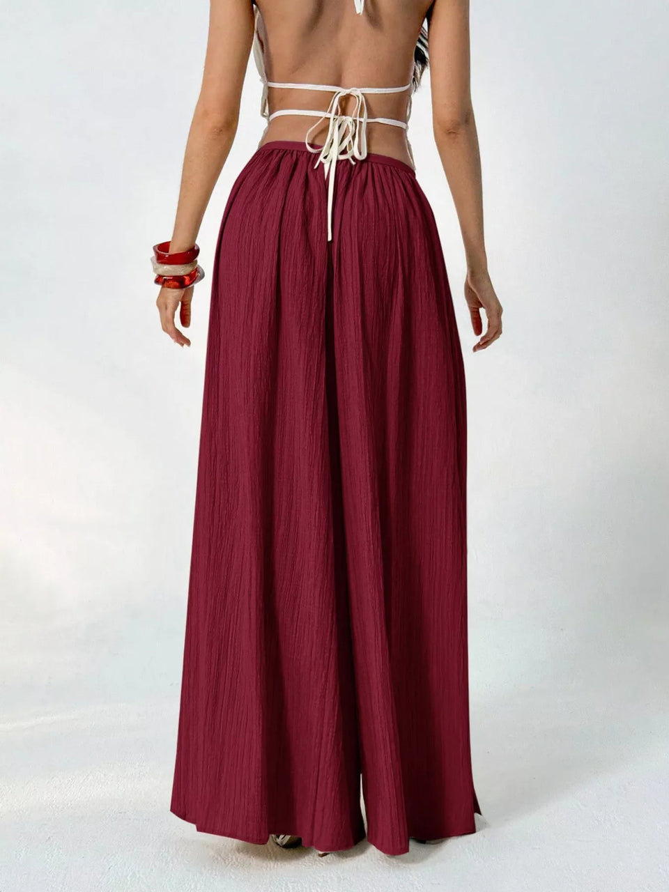 High-Waisted Wide-Leg Pleated Casual Pants