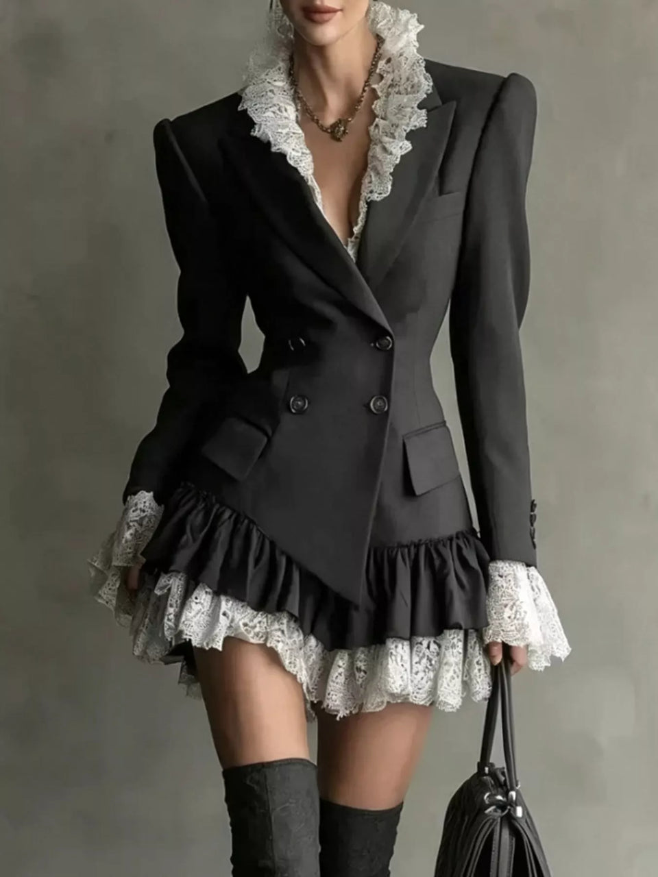 Lace Trim Blazer Dress