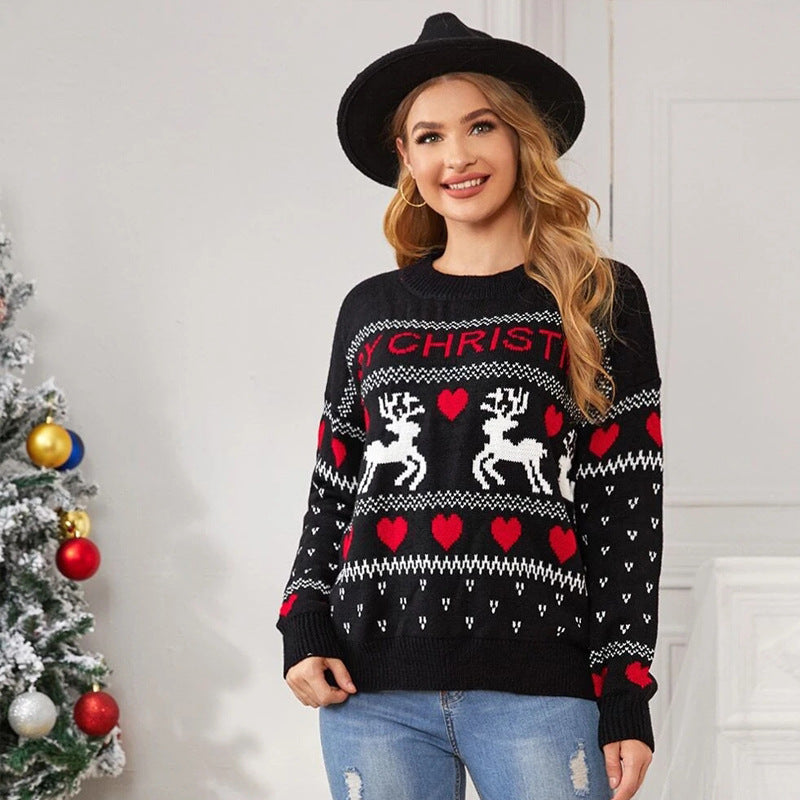 Jultröja med älg och hjärtan – stickad pullover
