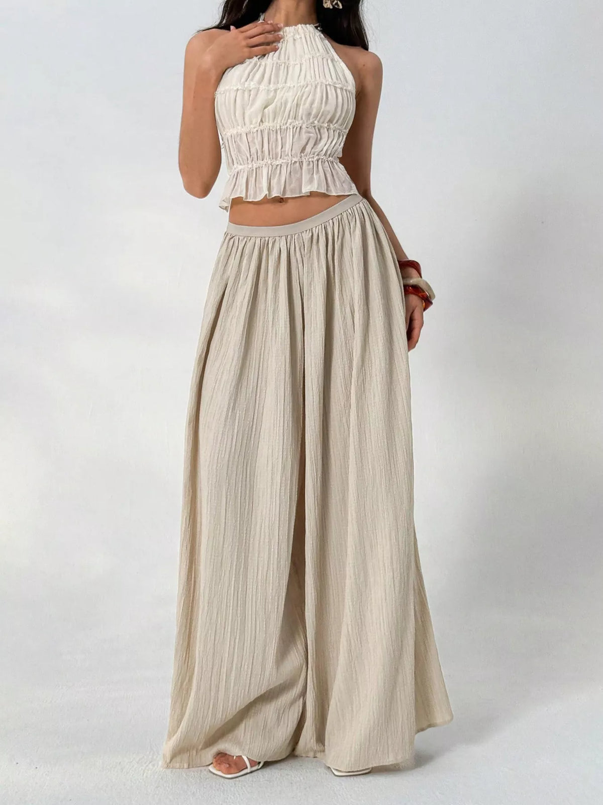 High-Waisted Wide-Leg Pleated Casual Pants