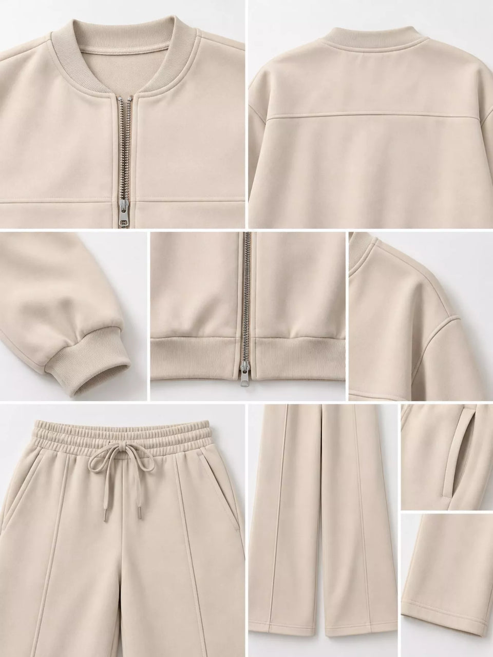Casual Zip-Up Jacket and Wide-Leg Sweatpants Set