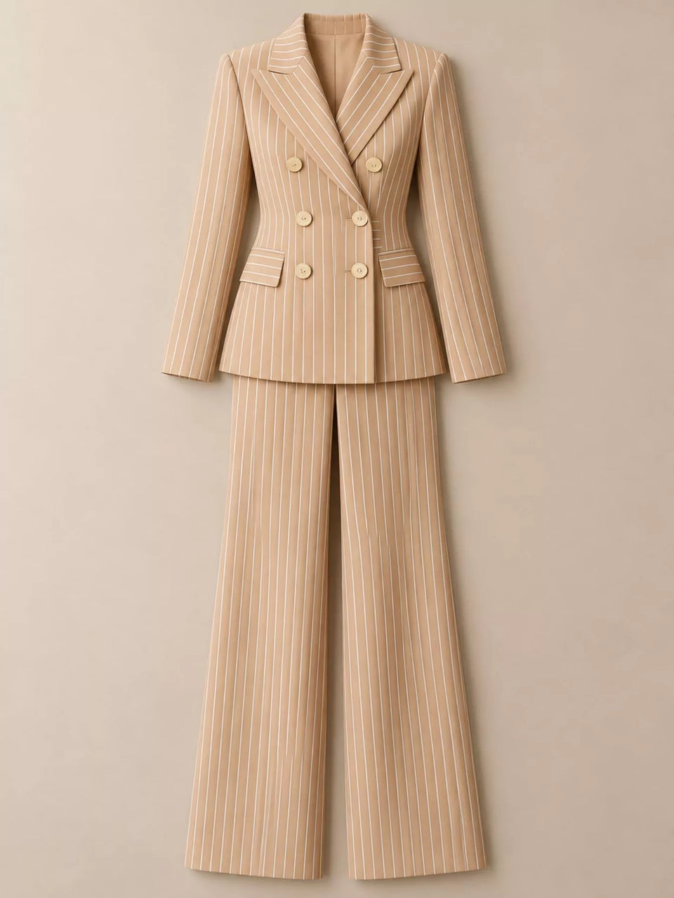 Double-Breasted Pinstripe Blazer and Wide-Leg Pants Set