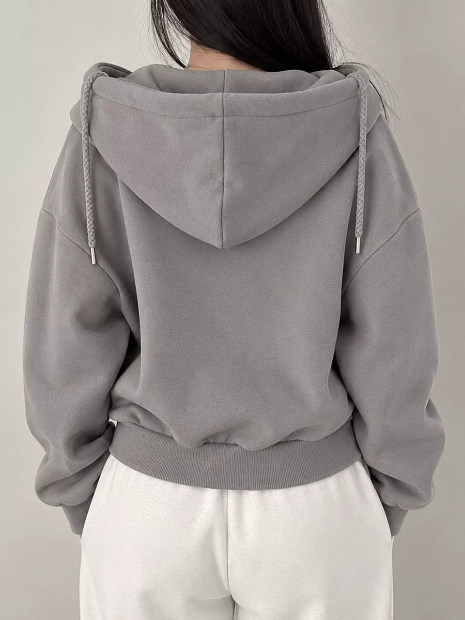 Oversized Zip-Up Cropped Hoodie