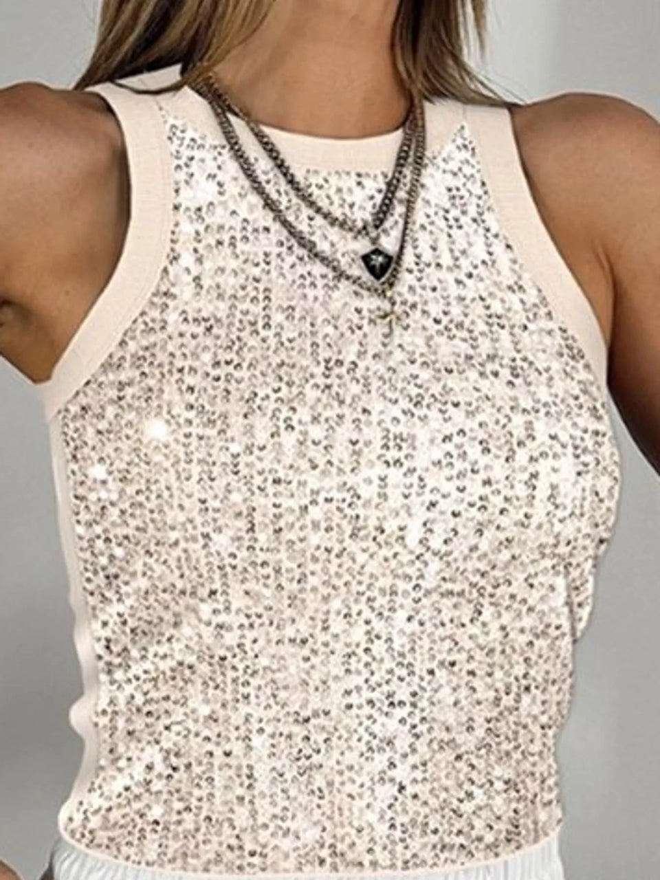 Sequin Round Neck Tank