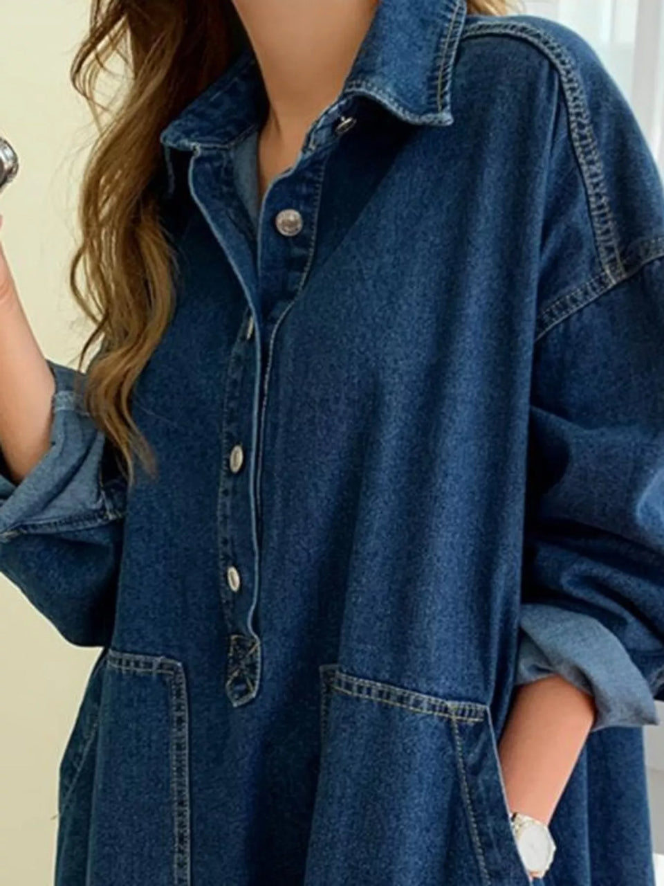 Button Front Denim Shirt Dress