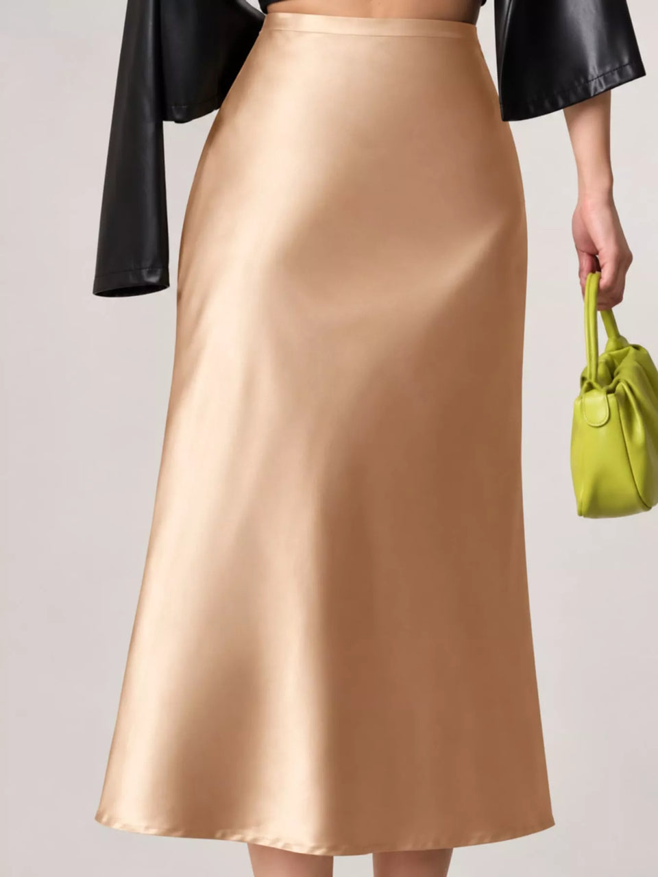 High-Waisted Satin Midi Skirt