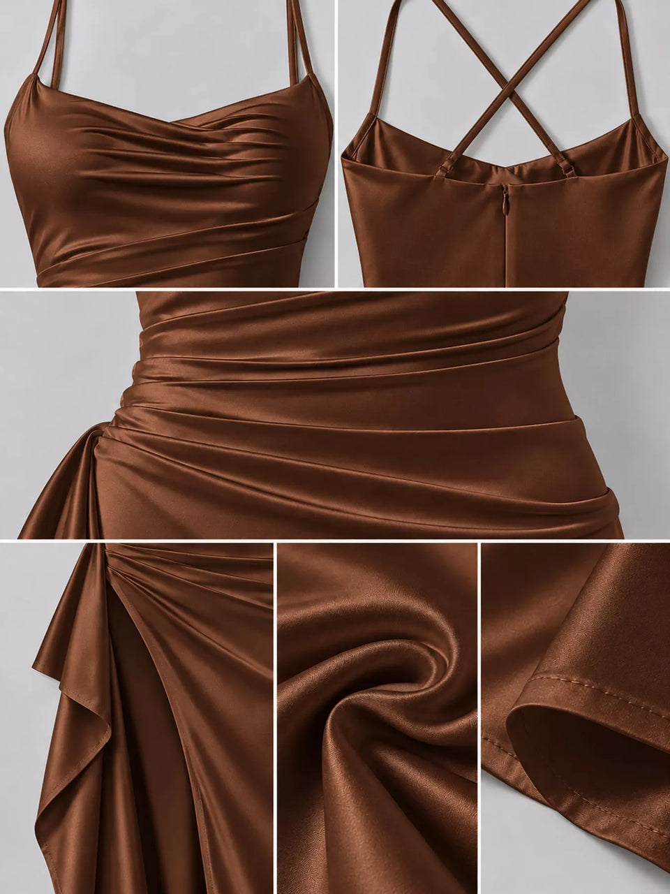 Satin Ruched High-Slit Maxi Dress