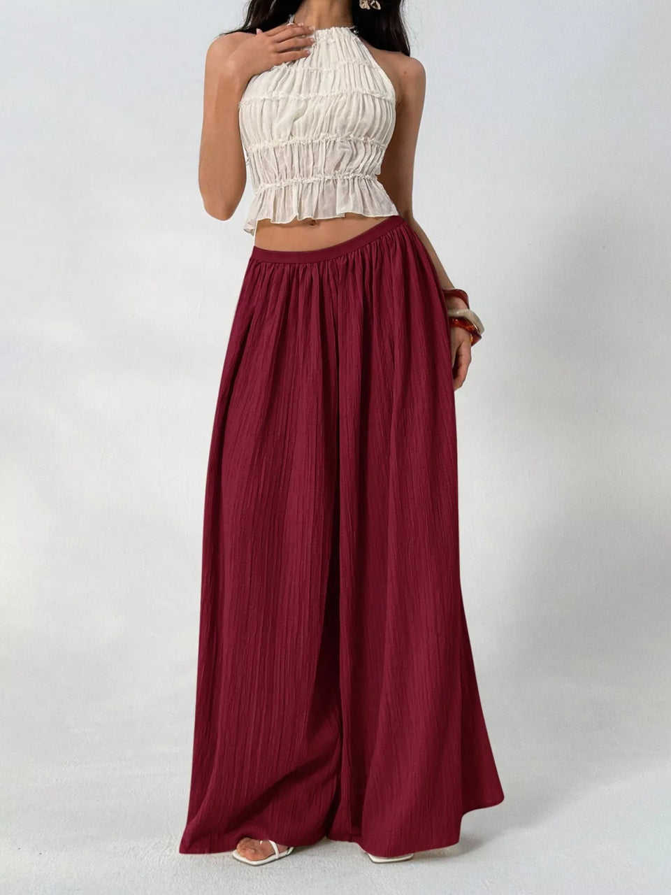 High-Waisted Wide-Leg Pleated Casual Pants