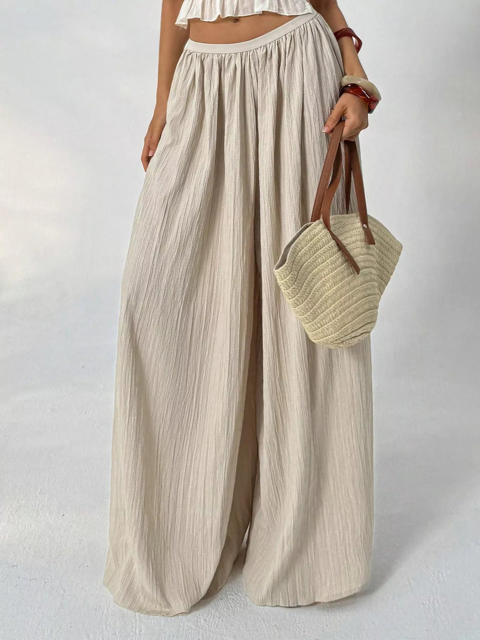 High-Waisted Wide-Leg Pleated Casual Pants