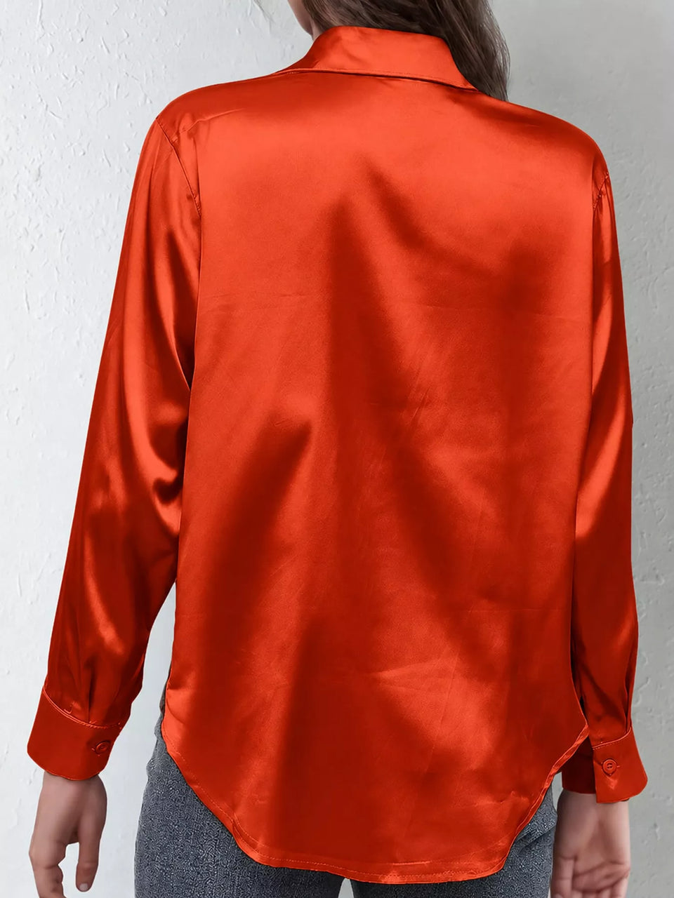Satin Button-Down Long Sleeve Shirt